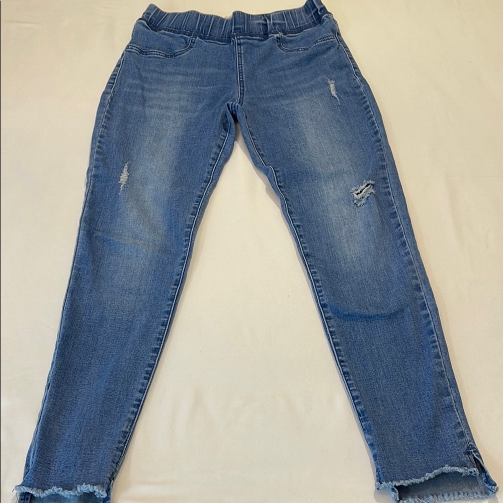 MUDPIE SIZE XS Women's Blue Distressed PULL ON Jeans/JEGGINGS Elastic wa…